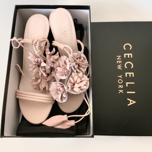 CECELIA SONAH NUDE PINK FLORAL HEELS SANDALS PUMPS - Picture 13 of 15